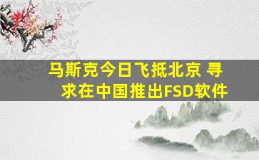 马斯克今日飞抵北京 寻求在中国推出FSD软件